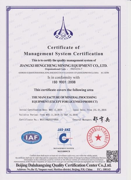 China Henan Ascend Machinery Equipment Co., Ltd. certification